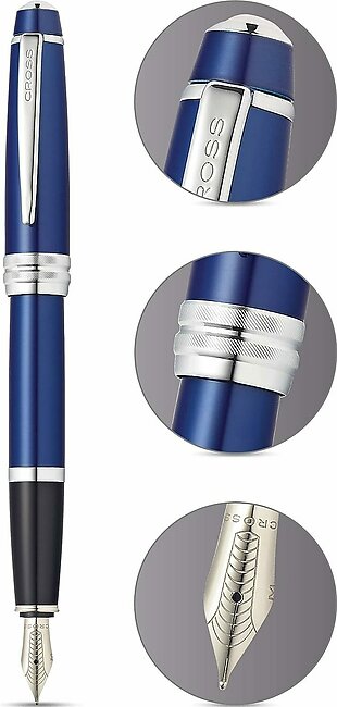 Cross Bailey Blue Lacquer w/Polished Chrome Appointments Fountain Pen Item# AT0456-12