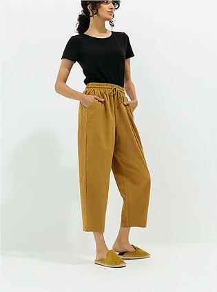 Honey Brown Linen Cropped Pants
