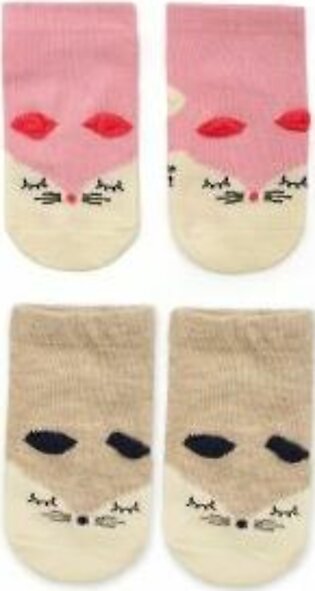 LITTLE SPARKS BABY PACK OF 2 SOFT SOCKS LIGHT BROWN & PINK (0-1 YEAR)