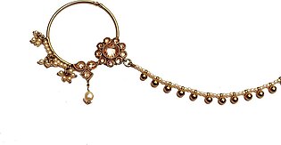 Glamorous Collection Gold Nose Ring Chain Nath Bridal Nose Ring/Indian Nose Hoop Wedding Jewelry