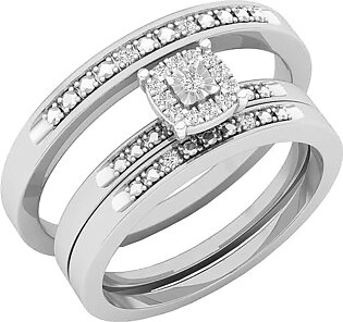White Diamond Cushion Shape Matching Engagement Ring
