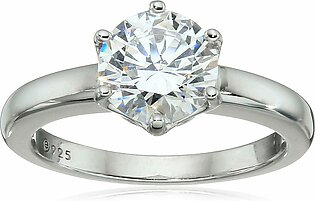Platinum or Gold Plated Sterling Silver Round Cut Solitaire Ring