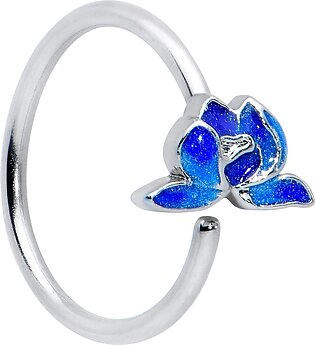 Body Candy Womens 18G PVD Stainless Steel Nose Ring Blue Lotus Flower Nose Hoop Ring Circular Nose Ring