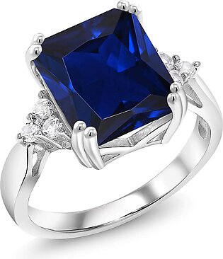 Sterling Silver Blue Sapphire Women Engagement Ring