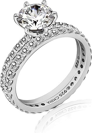 Amazon Collection Platinum or Gold Plated Sterling Silver Round Ring Set made with Infinite Elements Zirconia