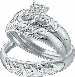 Solid White Gold His and Hers Round Diamond Ring