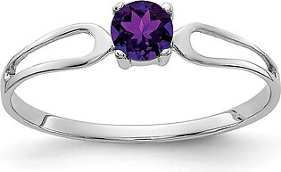 Solid 14k White Gold 4mm Amethyst Purple February Gemstone Engagement Ring