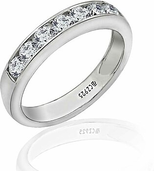 Silver Platinum-Plated Infinite Elements Zirconia Round Channel Band Ring