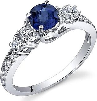 Peora Created Blue Sapphire Women Ring 925 Sterling Silver