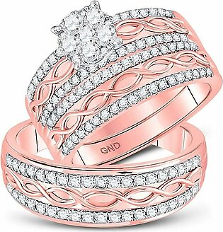 Solid Rose Gold His and Hers Round Diamond Ring