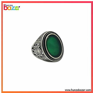 Green Aqeeq Stone Silver Ring HB-568
