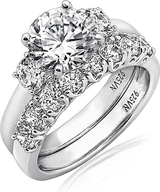 Platinum-Plated Sterling Silver Zirconia Round-Cut Three-Stone Ring
