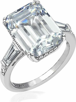 Platinum-Plated Sterling Silver Celebrity “Elizabeth” Ring made with Swarovski Zirconia Accents Ring