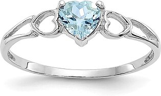 Solid 10k White Gold Genuine Aquamarine Blue March Gemstone Birthstone Engagement Ring