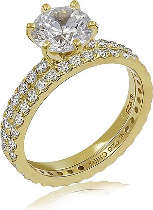 Platinum or Gold Plated Sterling Silver Round Engagement Ring