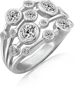 Platinum-Plated Sterling Silver Infinite Elements Zirconia Round Multi-Stone Ring