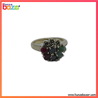 Ruby, Emerald & Sapphire Stone Silver Ring HB-587