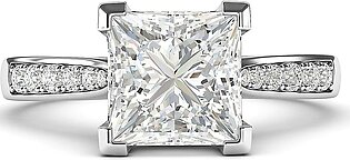 10k White Gold Solitaire 1.5ct Simulated Princess Cut Diamond or Moissanite Engagement Ring Side Stones Promise Bridal Ring