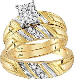 Solid 14k Yellow Gold His and Hers Round Diamond Ring