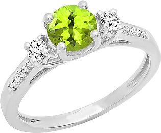 Dazzlingrock Collection 10K 6 MM Round Gemstone Ladies Bridal 3 Stone Engagement Ring, White Gold