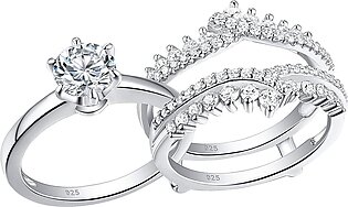 Newshe Wedding Rings for Women Engagement Ring Enhancer Band Bridal Set