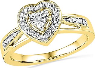 Solid 10k White and Yellow Two Toned Gold Round White Diamond Engagement Ring