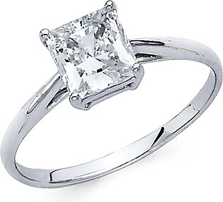 Sonia Jewels 14k White Gold Princess Cut Square Shaped Cubic Zirconia CZ Engagement Ring