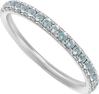 Natural Aquamarine Birthstone Gemstone Silver Eternity Band Ring