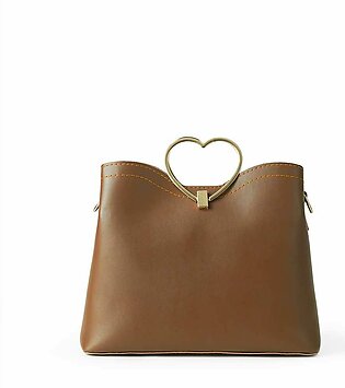 Golden Heart Handle Bag (Brown)