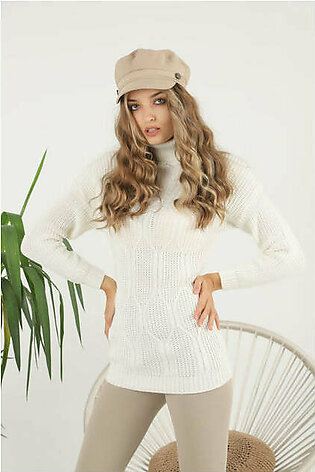 Women's Pattern Knitted High Neck Sweater by Memnu - MEWS628