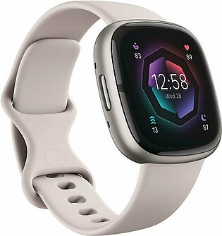 Fitbit Sense 2 Fitness Health Smartwatch (FB521SRWT-US) - Lunar White / Platinum Aluminum