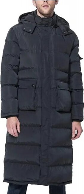 Men's Black Winter Warm Down Coat Men Packaged Down Puffer Jacket Long Coat with Hooded Compressible
