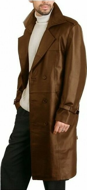 Moncler Mustard Leather Long Coat For Men