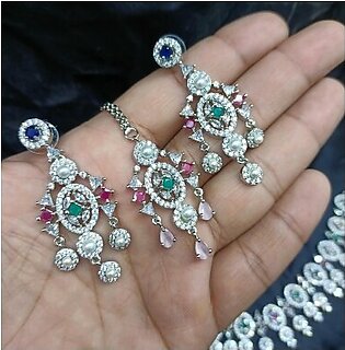 *Premium Quality American Diamond Zarcon Necklace Set With Teeka.