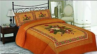 Multi color Brown Floral Cotton Bed sheet FB-1156