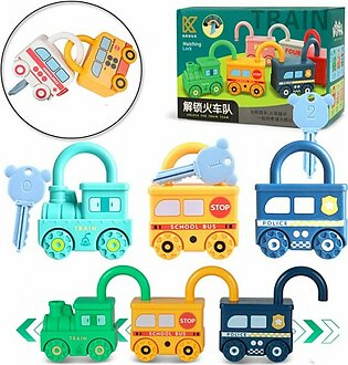 3 Pcs Learning Key Lock Numbers Matching Train Toy For Kids - 3 Pcs Key Lock Train - Multicolor