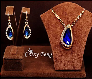 18k Yellow Gold Filled Blue Sapphire Jewelry Sets Necklace and Earrings