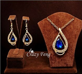18k Gold Filled Blue Ruby Necklace and Earrings