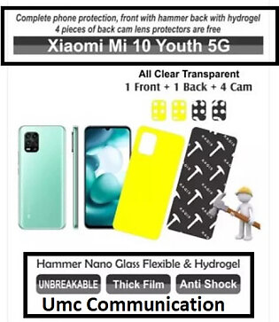 Xiaomi Mi 10 Youth 5G - Screen protector hammer nano glass flexible and hydrogel for back with 4 pieces of back cam lens protectors