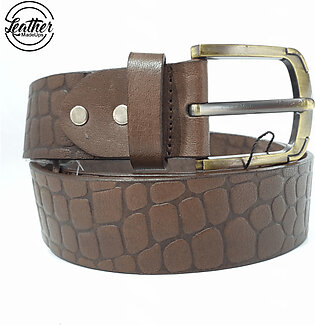 Leather belt for men - Brown croco Print