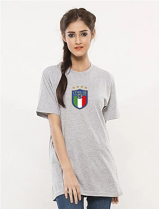 Heather Grey Round Neck Half Sleeves ITALIA Printed T shirt For Her