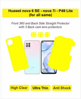 Huawei nova 6 SE - nova 7i - P40 Lite (for all same) - Screen Protectors - front 360 - back straight with 3 back cam lens protectors pack of 5 jelly material anti shock