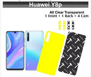 Huawei Y8p - Screen Protector Glass and back as hydrogel all clrear transparent anti shock with 4 pieces of back cam lens protectors
