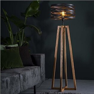 Nordic Modern floor Lamp Fire Wood & Metal Shade With Bulb