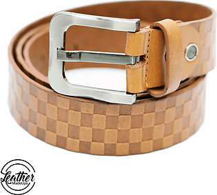 Leather belt for men - TAN Check Print
