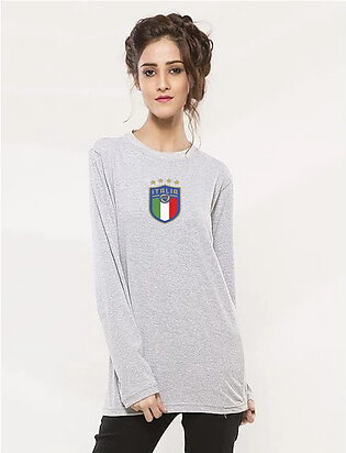 Heather Grey Round Neck Full Sleeves ITALIA Printed T shirt For Her