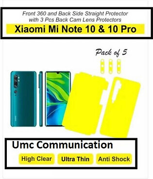 Xiaomi Mi Note 10 and for Mi Note 10 Pro - Screen Protectors - Front 360 and Back Straight with 3 Back Cam Lens Protectors