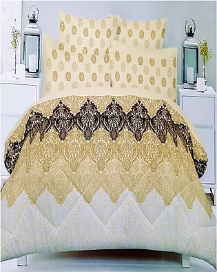Golden and Brown Cotton Printed King Size Bed Sheet with 2 Pillow Covers