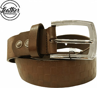 Leather belt for men - Brown Check Print