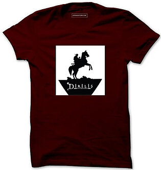 Maroon Ertugrul Horse Printed Cotton T shirt For Him